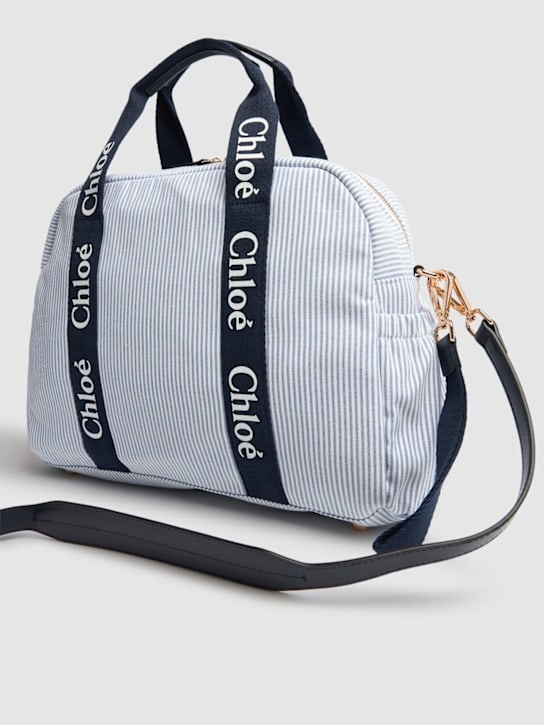 Chloé: Striped cotton blend changing bag - Blue - kids-girls_1 | Luisa Via Roma