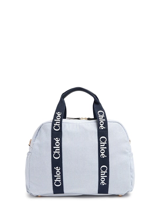 Chloé: Striped cotton blend changing bag - Blue - kids-girls_0 | Luisa Via Roma