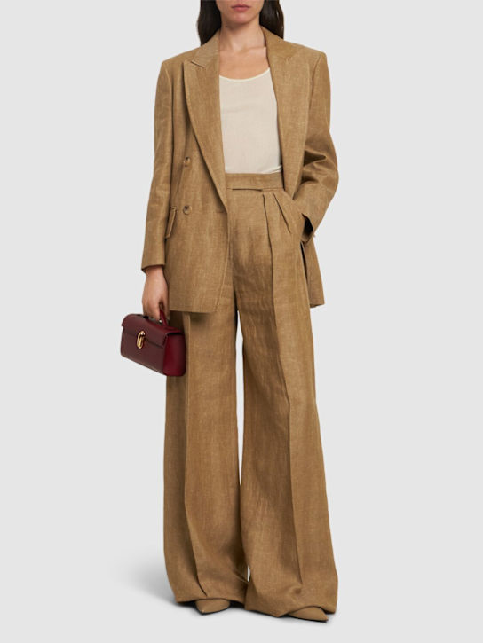 Max Mara: Rauche linen wide pants - women_1 | Luisa Via Roma