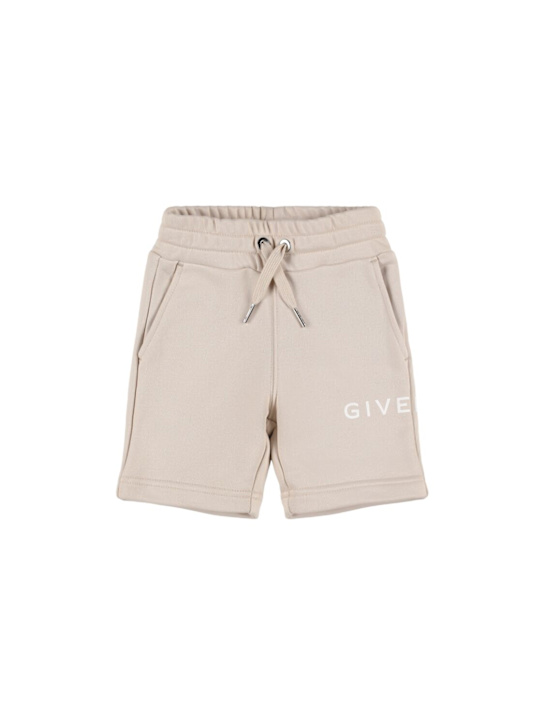 Givenchy: Cotton blend sweat shorts w/logo - Beige - kids-boys_0 | Luisa Via Roma