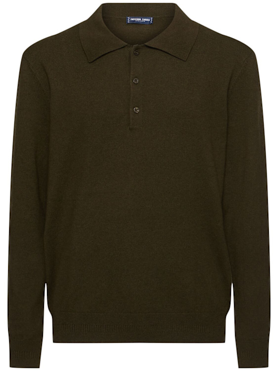 Frescobol Carioca: Teo buttoned cotton blend l/s polo - Seawood - men_0 | Luisa Via Roma