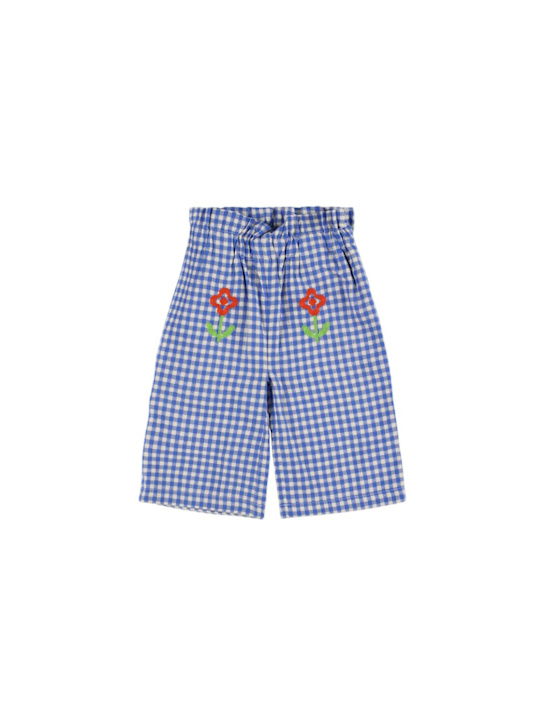 Hello Simone: Pantaloni in popeline di cotone ricamato - Blu/Bianco - kids-girls_0 | Luisa Via Roma