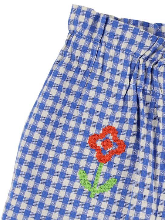 Hello Simone: Pantaloni in popeline di cotone ricamato - Blu/Bianco - kids-girls_1 | Luisa Via Roma