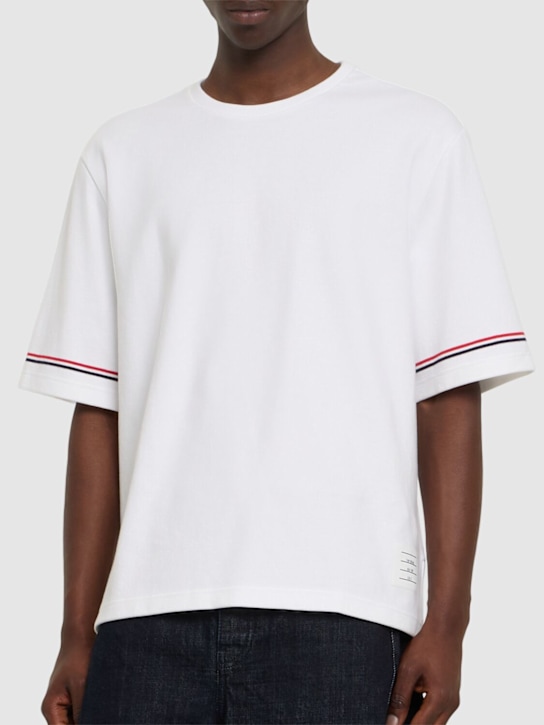 Thom Browne: Rugby fit short sleeve cotton t-shirt - White - men_2 | Luisa Via Roma