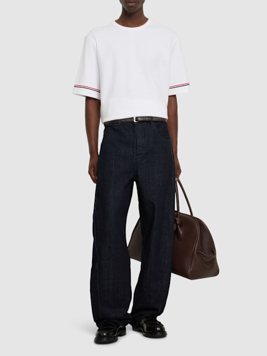 Thom Browne: Rugby fit short sleeve cotton t-shirt - White - men_1 | Luisa Via Roma