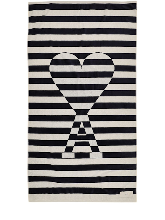 AMI Paris: ADC striped cotton beach towel - White Cream/Nav - men_0 | Luisa Via Roma