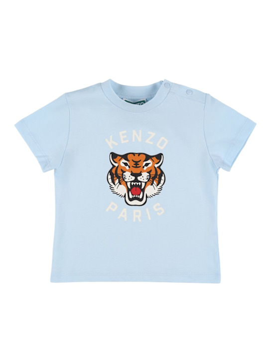 Kenzo Kids: Camiseta de jersey de algodón estampada - Azul Claro - kids-boys_0 | Luisa Via Roma