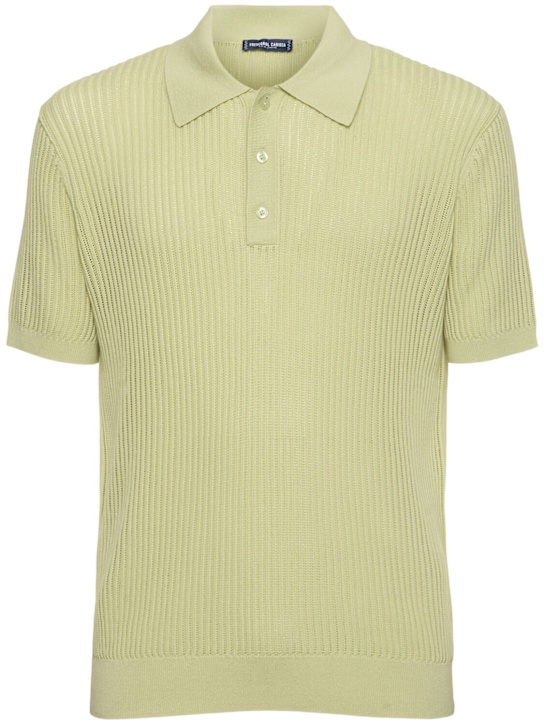 Frescobol Carioca: Vidal buttoned cotton blend s/s polo - Pistachio - men_0 | Luisa Via Roma