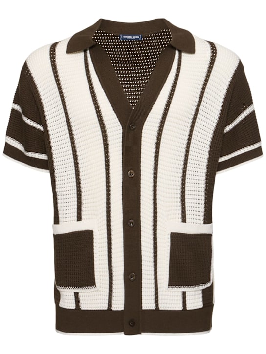 Frescobol Carioca: Fabricio striped crochet knit shirt - Seawood - men_0 | Luisa Via Roma