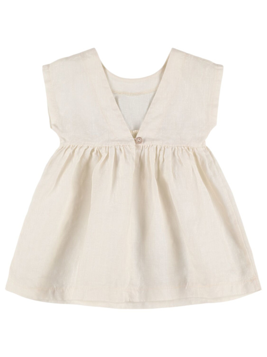 1 + IN THE FAMILY: Vestito in lino stampa check - Off-White - kids-girls_1 | Luisa Via Roma
