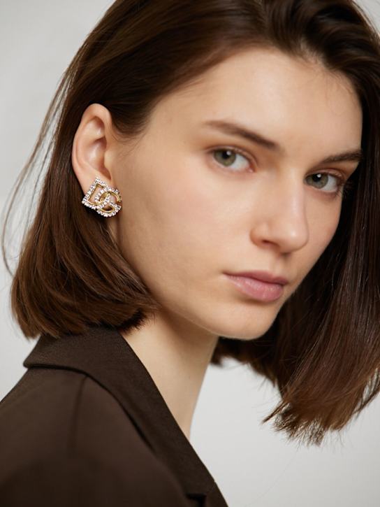 Dolce&Gabbana: Rhinestone logo stud earrings - women_1 | Luisa Via Roma