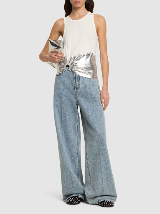 Rabanne: Ribbed cotton blend jersey tank top - White/Silver - women_1 | Luisa Via Roma