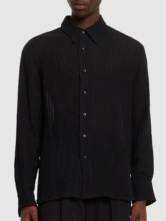 Commas: Sheer striped woven linen shirt - Black - men_2 | Luisa Via Roma