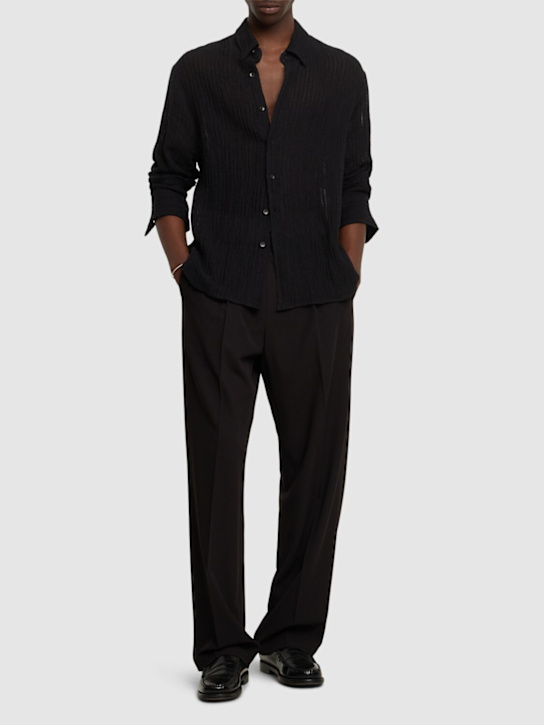Commas: Sheer striped woven linen shirt - Black - men_1 | Luisa Via Roma