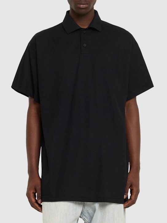 Balenciaga: Logo cotton polo shirt - Black - men_2 | Luisa Via Roma