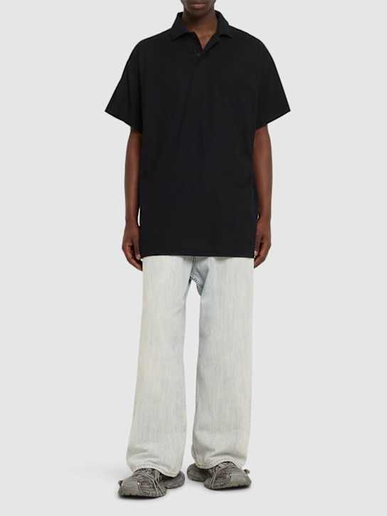Balenciaga: Logo cotton polo shirt - Black - men_1 | Luisa Via Roma