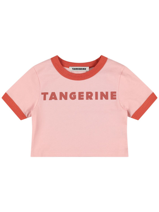 TANGERINE: T-shirt cropped in cotone con stampa - Rosa - kids-girls_0 | Luisa Via Roma