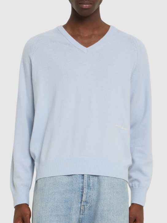Dunst: Unisex loose v-neck sweater - Blue - men_2 | Luisa Via Roma