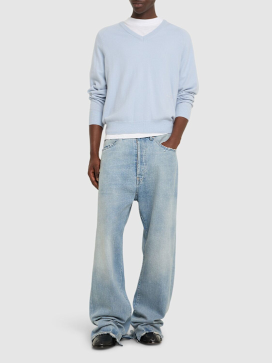 Dunst: Unisex loose v-neck sweater - Blue - men_1 | Luisa Via Roma