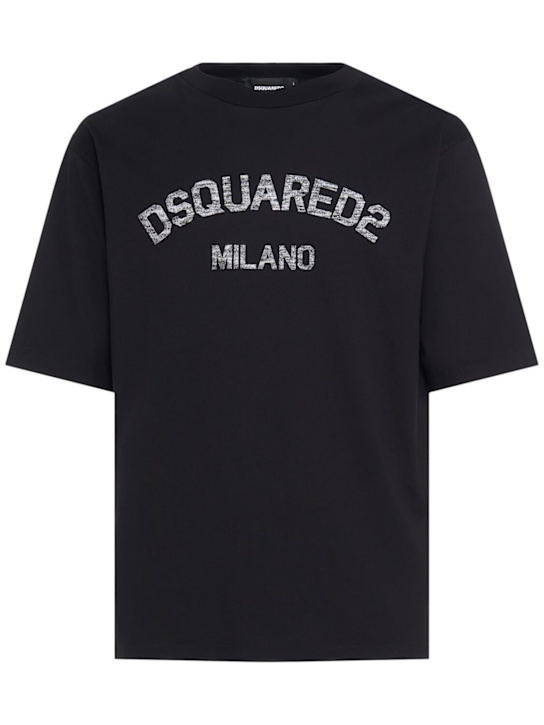 Dsquared2: Loose fit cotton t-shirt - Black - men_0 | Luisa Via Roma