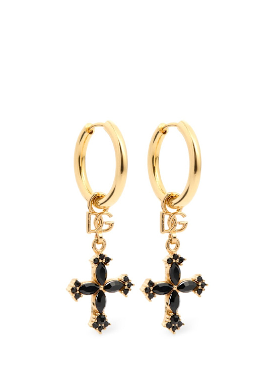 Dolce&Gabbana: Plated hoop cross earrings - women_0 | Luisa Via Roma