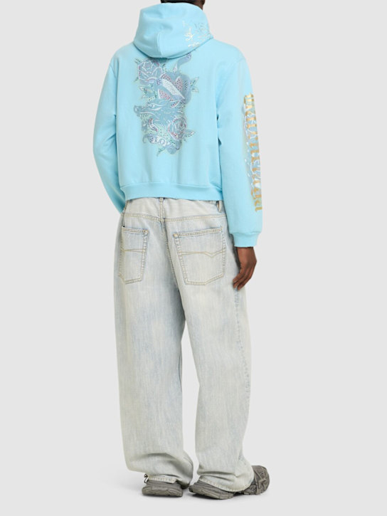 Balenciaga: Small zip-up cotton hoodie - Light Blue - men_1 | Luisa Via Roma