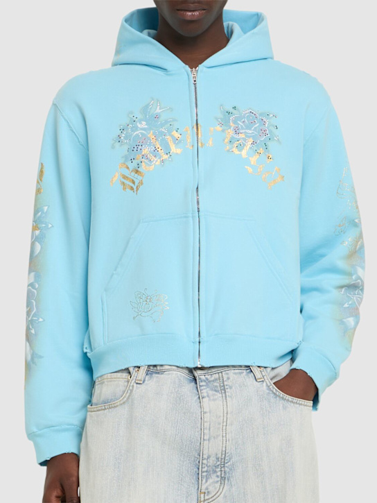 Balenciaga: Small zip-up cotton hoodie - Light Blue - men_2 | Luisa Via Roma