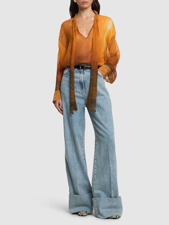 Printed silk chiffon shirt - Thumbnail 2