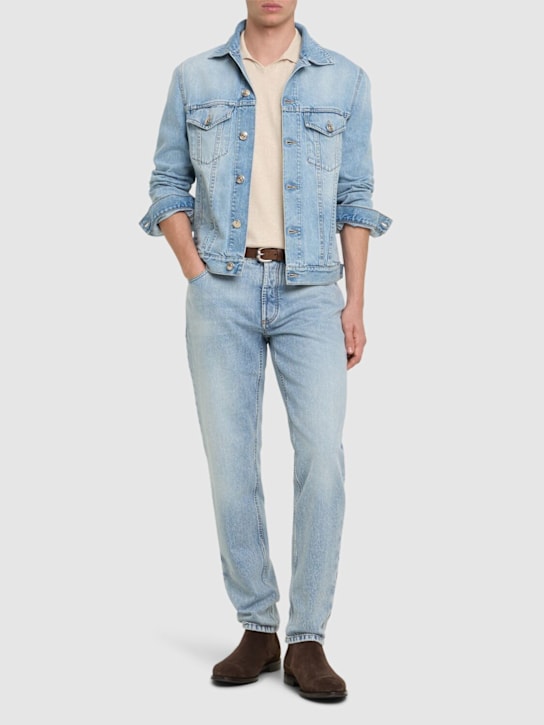 Brunello Cucinelli: Cotton denim jacket - Denim Chiaro - men_1 | Luisa Via Roma