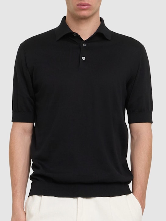 Lardini: Cotton polo - Black - men_2 | Luisa Via Roma