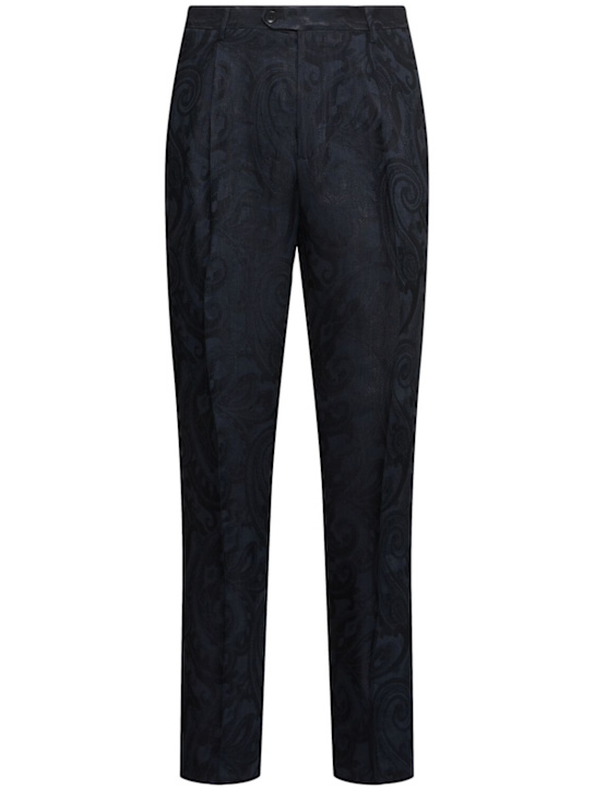 Etro: Paisley linen blend pants - men_0 | Luisa Via Roma