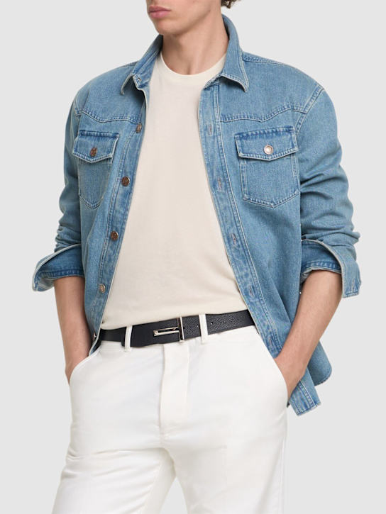 Tom Ford: 4cm Reversible leather T belt - Black/Navy - men_1 | Luisa Via Roma