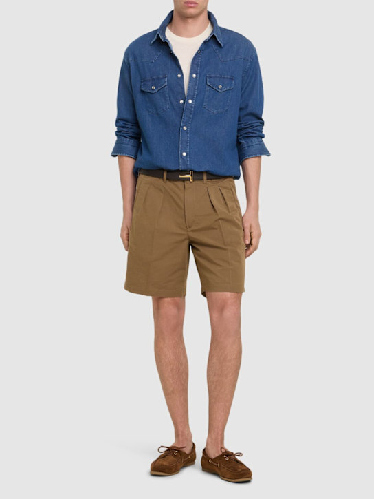 Tom Ford: Tailored fluid poplin shorts - Chestnut - men_1 | Luisa Via Roma