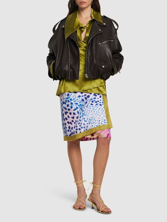Dries Van Noten: Cedo stretch silk satin wrapped shirt - Green - women_1 | Luisa Via Roma