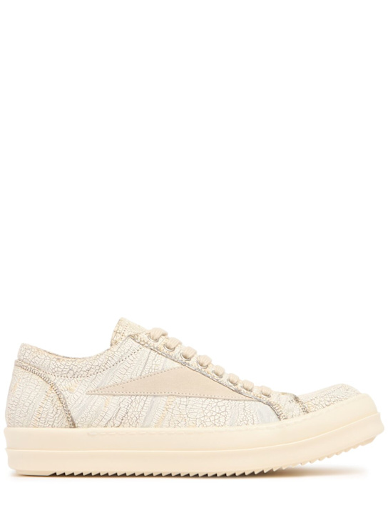 Rick Owens DRKSHDW: Vintage megacrust denim low sneakers - Milk/Milk - men_0 | Luisa Via Roma