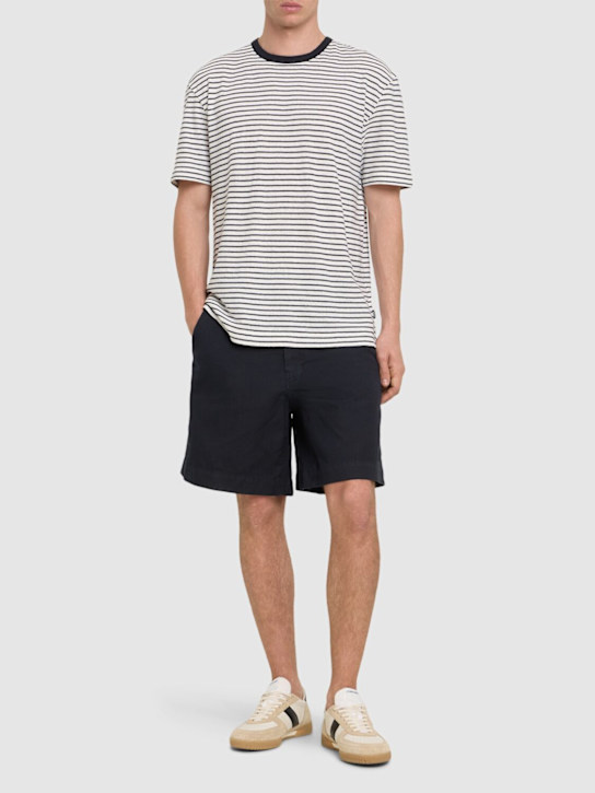 Boss: Taut striped cotton & linen t-shirt - Dark Blue - men_1 | Luisa Via Roma