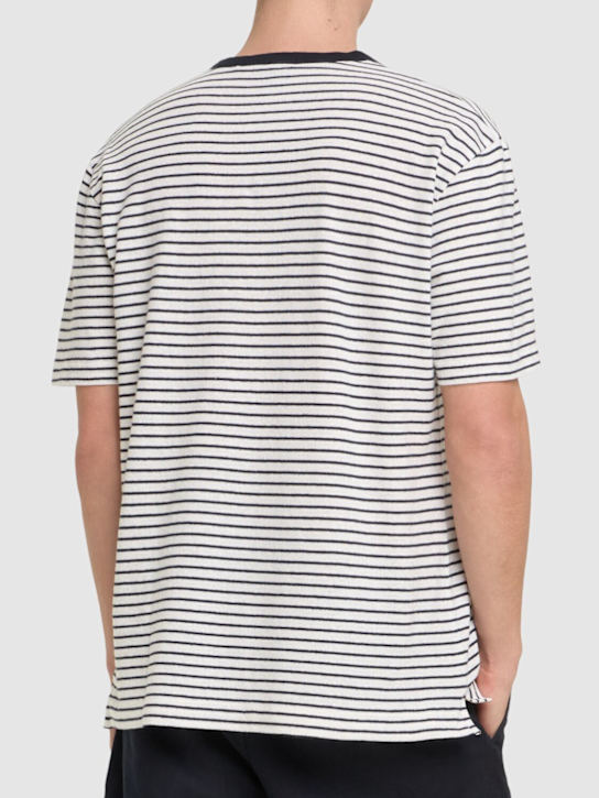 Boss: Taut striped cotton & linen t-shirt - Dark Blue - men_2 | Luisa Via Roma