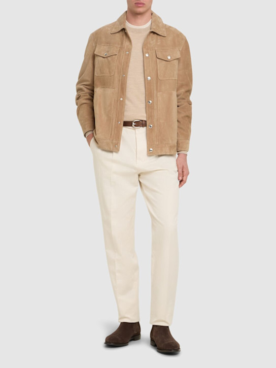 Brunello Cucinelli: Giacca in camoscio - Tabacco - men_1 | Luisa Via Roma