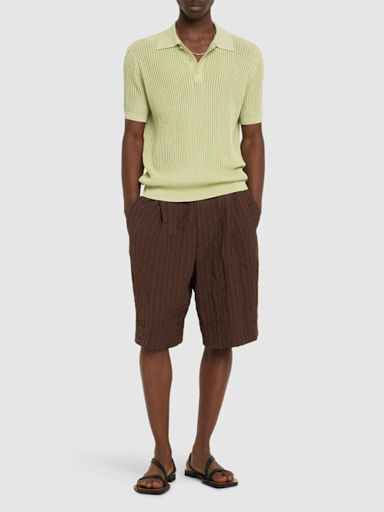 Frescobol Carioca: Vidal buttoned cotton blend s/s polo - Pistachio - men_1 | Luisa Via Roma