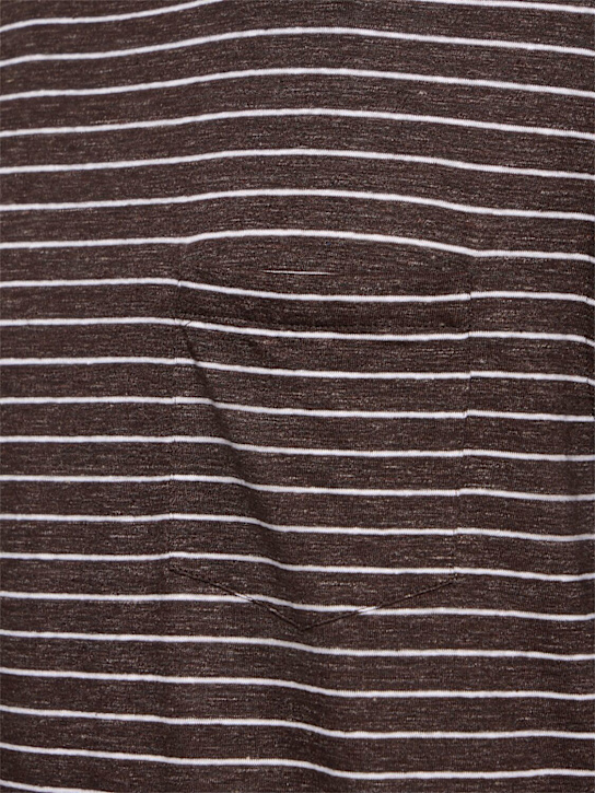 Brunello Cucinelli: Striped linen t-shirt - Testa Di Moro/B - men_4 | Luisa Via Roma