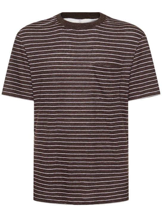 Brunello Cucinelli: Striped linen t-shirt - Testa Di Moro/B - men_0 | Luisa Via Roma