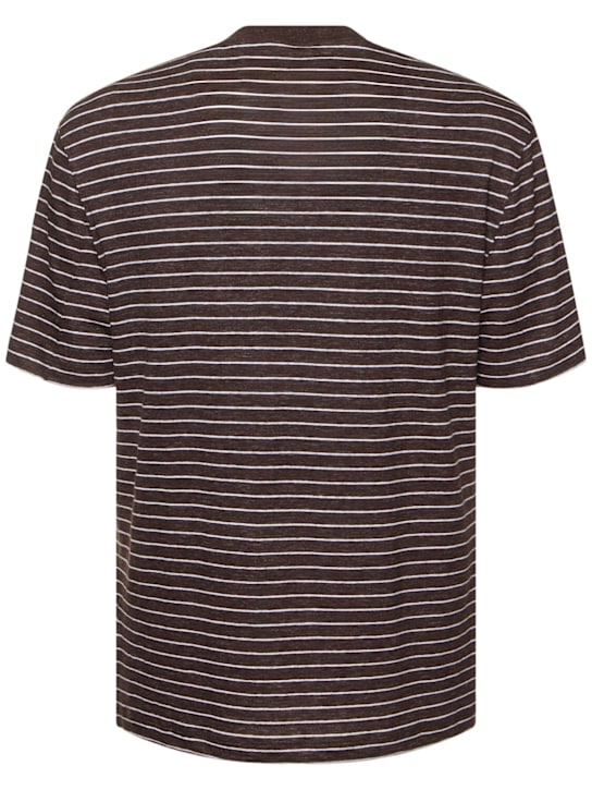 Brunello Cucinelli: Striped linen t-shirt - Testa Di Moro/B - men_3 | Luisa Via Roma