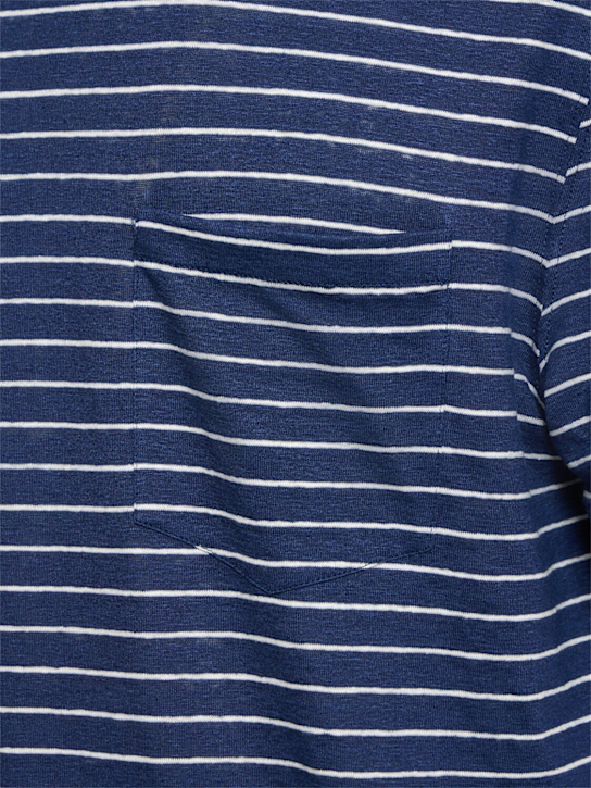 Brunello Cucinelli: Striped linen t-shirt - Blue - men_4 | Luisa Via Roma