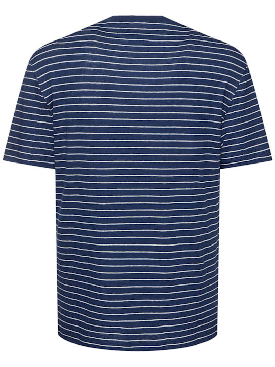 Brunello Cucinelli: Striped linen t-shirt - Blue - men_3 | Luisa Via Roma