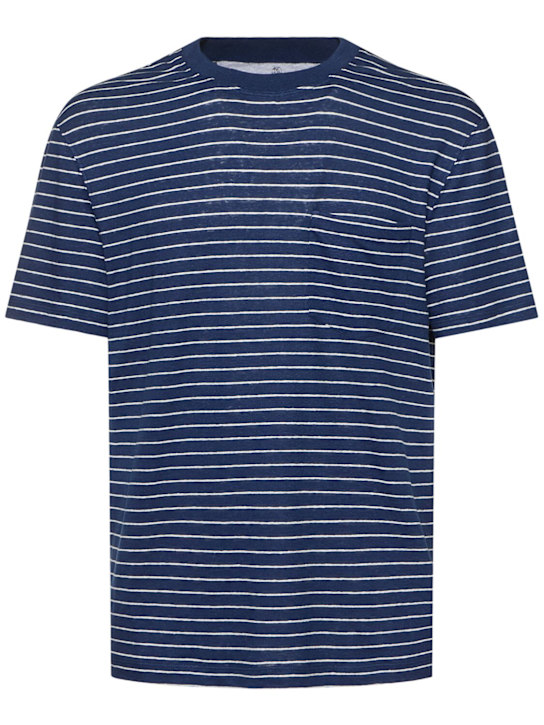 Brunello Cucinelli: Striped linen t-shirt - Blue - men_0 | Luisa Via Roma