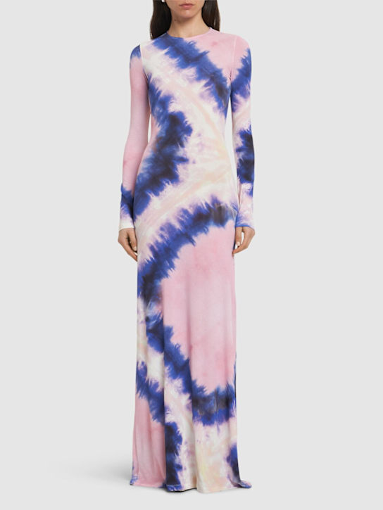 Rabanne: Printed stretch viscose long dress - Pink/Multi - women_1 | Luisa Via Roma