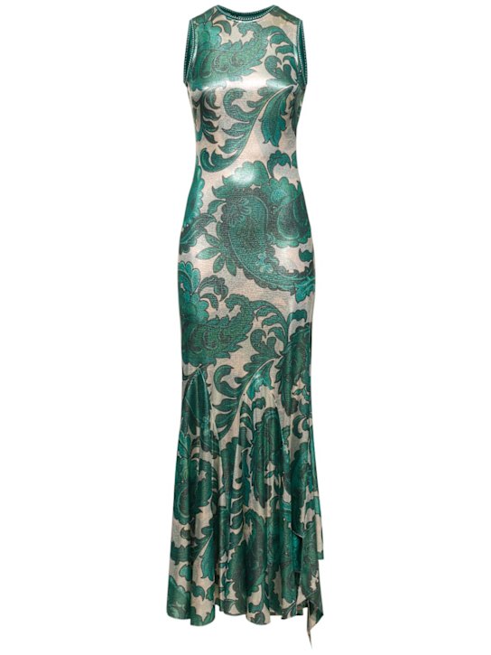 Etro: Printed lurex jersey long dress - women_0 | Luisa Via Roma