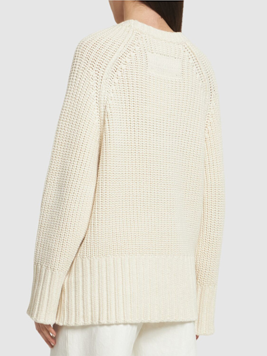 LOW CLASSIC: Chunky rib knit cotton blend sweater - Ivory - women_2 | Luisa Via Roma