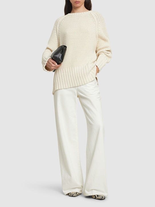 LOW CLASSIC: Maglia in misto cotone a costine chunky - Avorio - women_1 | Luisa Via Roma