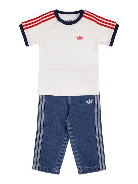 adidas Originals: T-shirt e jeans in jersey di cotone - Bianco/Blu - kids-boys_0 | Luisa Via Roma